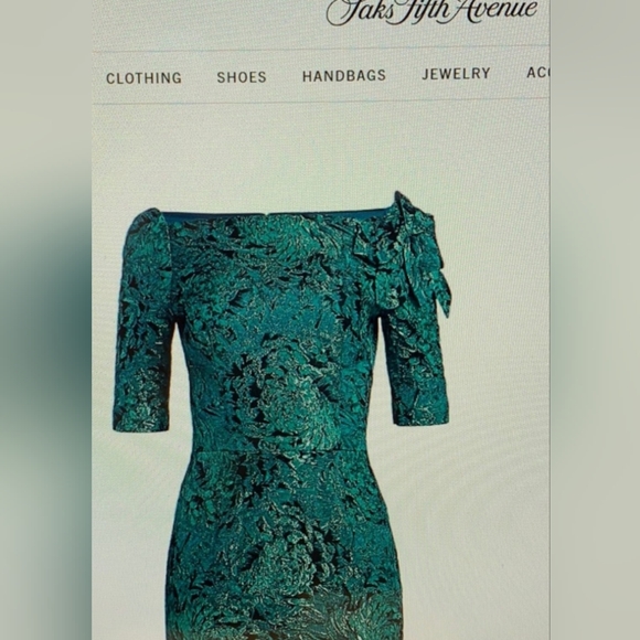 Rickie Freeman for Teri Jon Floral Embellished Metallic Jacquard Dress Sz 4 Teal - Picture 1 of 8